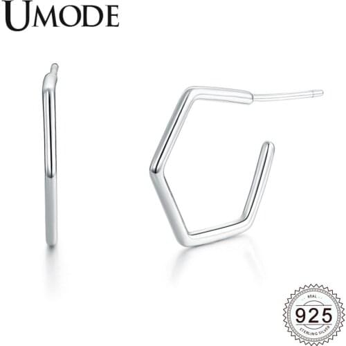 UMODE New Fashion 925 Silver Simple Geometric Drop Earrings for Women White Gold Open Pentagon Drop Twisted Jewelry ALE0252