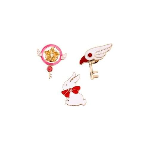 Cute Star Stick Magic Wand Bird Head Rabbit Brooch for Girls Denim Jacket Pin Uniform Badge Fashion Japanese Animation Jewelry