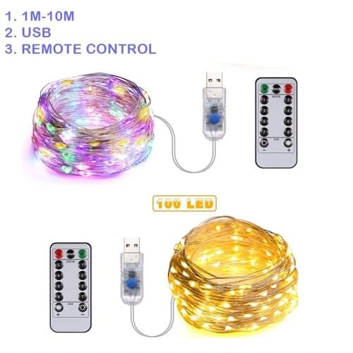 100 LED 10m Fairy String Lights 5V USB Starry Light Waterproof Copper Silver Wire Decorative String Lights with Remote Control