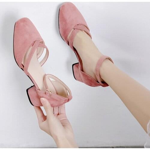 YQBTDL Fashion Cross Strap Narrow Band Gladiator Ankle Strap Pink Black Womens Shoes Block Chunky Heels Womens Pumps Summer 2020