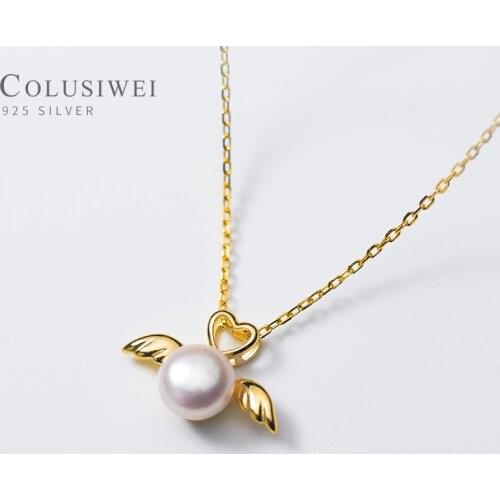 Colusiwei Genuine 925 Sterling Silver Hollow Out Hearts Pearl Wing Cute Angel Pendant for Women Link Chain Necklace Fine Jewelry