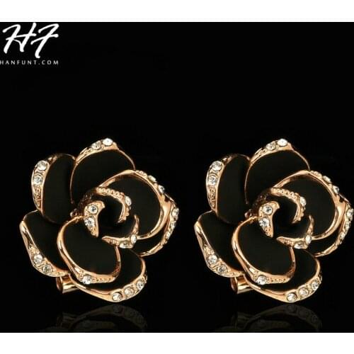 Vintage Black Color Rose Earrings for Women Crystal Mosaic Rose Gold Color FAshion Jewelry Xmas Gift E660
