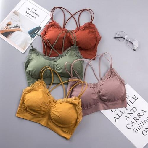 Womens No Steel Ring Tube Top Fashion Sexy Lace Breast Wrap Bra Lingerie Detachable Chest Pad Girls Sling Sport Underwear