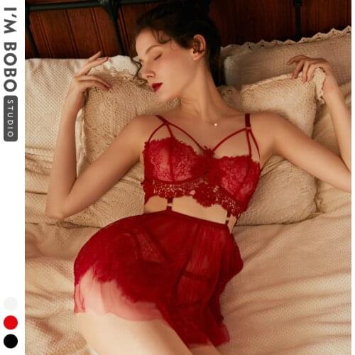 Fashion Sexy Sleepwear Large Size Night Dress Lingerie Women Front Closure Nightwear Sexy Lace Temptation Underwear Nightdress