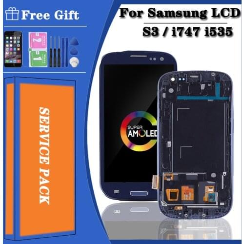 Super AMOLED For SAMSUNG Galaxy S3 LCD Display Touch Screen with Frame i9300 i9305 For SAMSUNG S3 LCD Display i747 i535 T999 LCD