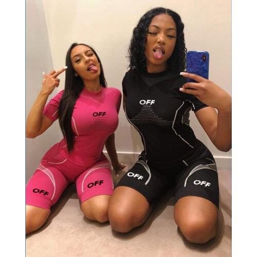 2021 Summer Two Piece Set Women Tracksuits Short Sleeve Tops+Jogger Shorts Pants Suit Sport Fitness Outfit Vetement Femme