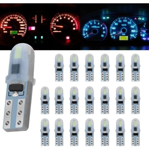 20X T5 Led Bulb W3W W1.2W Car Interior Light Indicator Dashboard Gauge Instrument Wedge Lamp Auto Signal Light 12V White Red