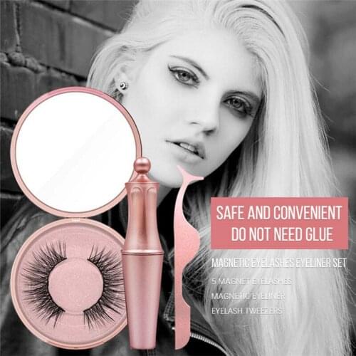 3D Eye Lashes Magnetic Eyelashes and Eyeliner Set False Eyelashes Magnet Extension Liquid Eyeliner & Tweezer Set Waterproof