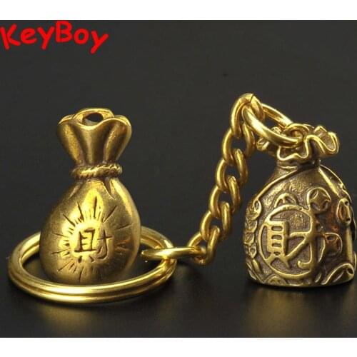Handmade Pure Copper Money Bag Keychains Pendants Lucky Wealth Keyrings Trinkets Couple Gifts Brass Chinese Blessing Key Chains