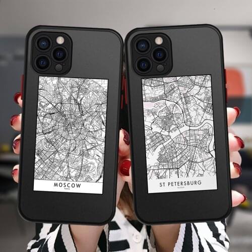 World Moscow New York City Travel Map Case For iPhone 11 12 Pro Max X XR XS Max 7 8 Plus 6S Mini Bumper Matte Back Cover Coque