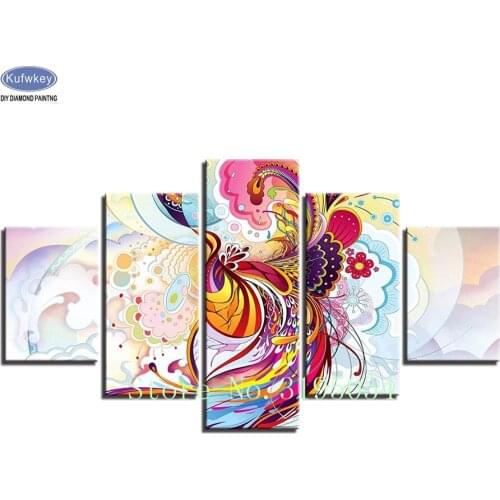 Diy,Diamond Painting 5 pcs Abstract Phoenix Cross-Stitch,Full,Diamond Embroidery,Diamond,Mosaic,pattern,beaded embroidery,gifts
