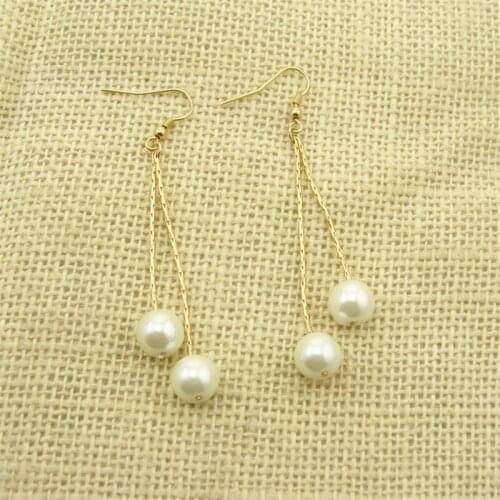 Women Special store concise gold alloy simulated pearl long tassel pendant hanging earring brincos female earing