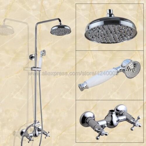 Chrome Bathroom Rainfall Shower Faucet Set Shower Mixers Double Handles Bath Shower Tap With Hand Shower Sprayer Kcy302