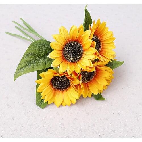 35CM Sunflower Artificial Flowers Bouquet 5 Head Silk Cheap Fake Flowers for Home Wedding Decoration Indoor Photography Prop