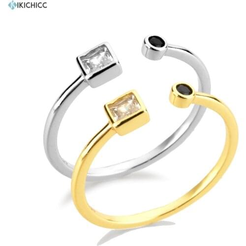 KIKICHICC 100% 925 Sterling Silver Special Gold Black Clear Open Resizable Adjustable Rings Women Luxury Wedding Gift For Party