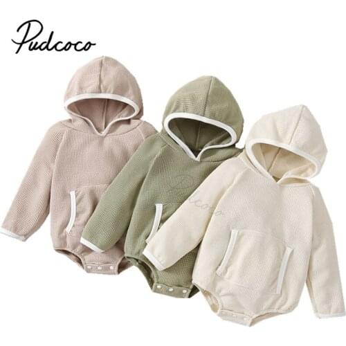 0-24M Infant Newborn Baby Girls Boys Waff Plaid Bodysuits Long Sleeve Hooded Jumpsuits Spring Autumn Outfits