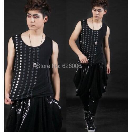 Korean Version Slim Fashion Sleeveless Vest Nightclub bar male singer lens vest Stage show dj ds stage costumes