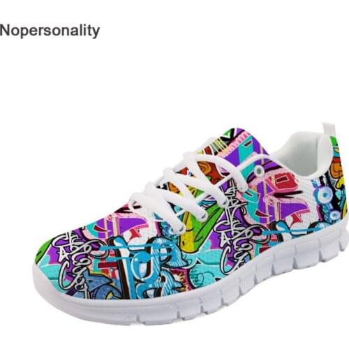 Nopersonality Women Casual Shoes Graffiti Printing Flat Shoes Breathable Female Ladies Summer Spring Mesh Sneakers Lace Up