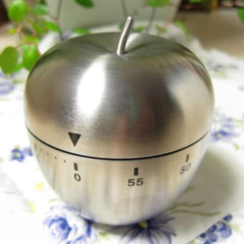 New Stainless Steel Kitchen Timer Manual 60 Minutes Cooking Apple-Shaped Kitchen Timer Mechanical Rotating Alarm Time Management