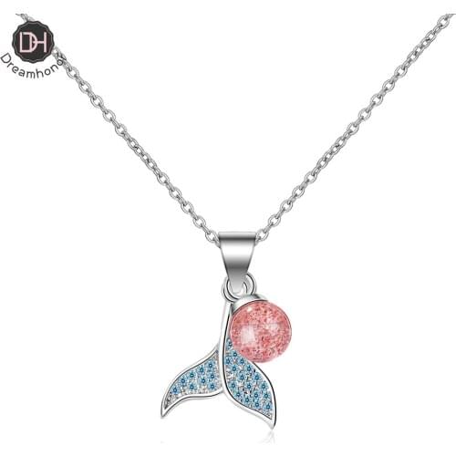 Dreamhonor 2021 Fashion 925 Sterling Silver Zirconia Fish Tail Strawberry Crystal Pendant Necklaces Jewelry Accessory