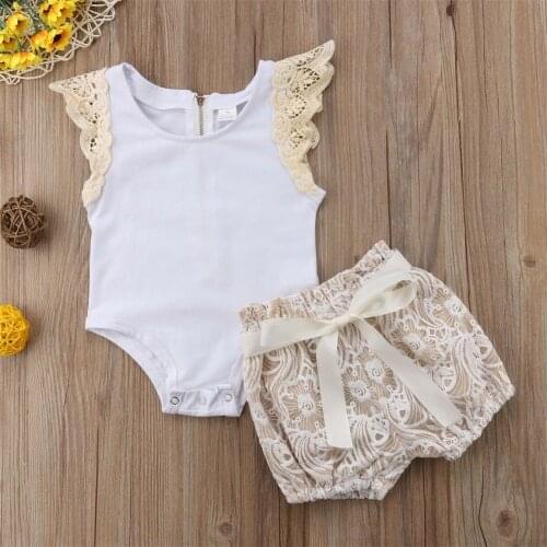 Fashion 2PCS Summer Girl Set 0-18M Newborn Baby Girl Floral Romper + Lace Shorts Pants Outfits Clothes Set Sunsuit