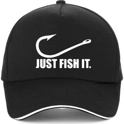 Love Fishing Men Baseball cap Funny Just Fish It Dad hat Fishing Angler Hook Bait&Tackle Preshrunk adjustable Snapback hats