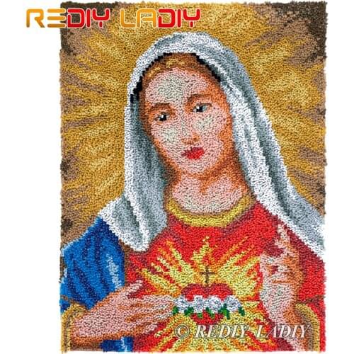 Latch Hook Kits DIY Carpet Rug Virgin Mary Plush Tapestry Kits Crocheted Floor Mat Chunky Yarn Cushion Hobby & Crafts 61*81cm