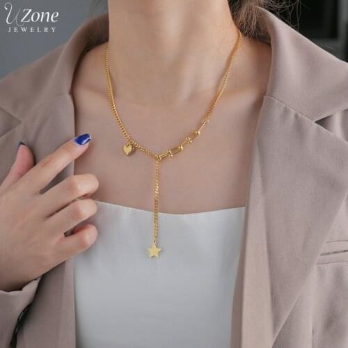 UZone Heart Stainless Steel Necklaces Star Pendant Choker Chain Necklace for Woman Popular Jewelry Birthday Gift Freeshipping
