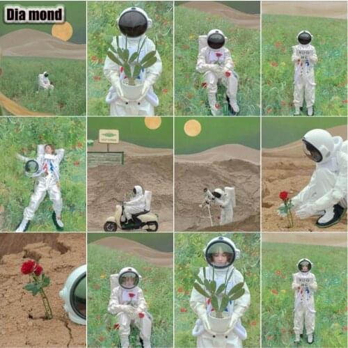 Full Square/Round Diamond Painting Flower Girl Diamond Embroidery Astronaut Outer Space Scenery Mosaic Kids Room Decoration