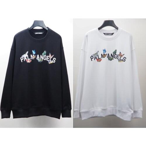 Palm Angels 21SS Letters Logo Long Sleeve Crewneck Casual Sweatshirt for Men and Women Letters Butterfly Streetwear 7009