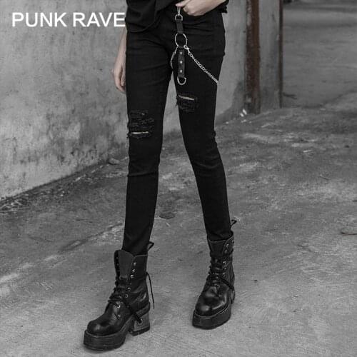Женские рваные джинсы PUNK RAVE China At AliExpress