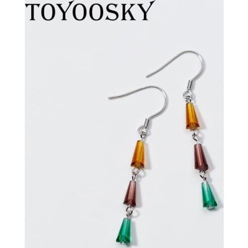 Real 925 Sterling Silver Earrings Simple Color Synthesis Crystal Earrings Temperament Geometry Ear Jewelry