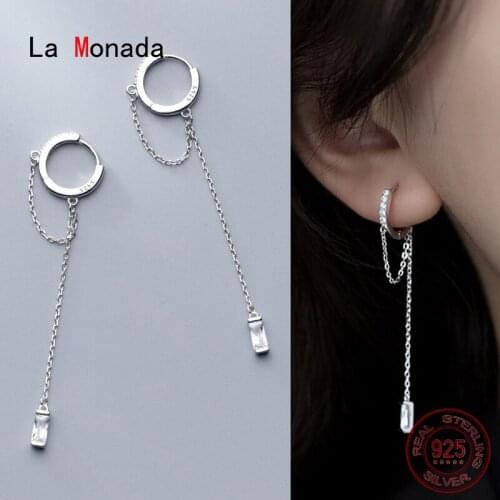 La Monada 925 Silver Woman Earring Chain Minimalist Ear Piercing 925 Silver Jewelry Hanging Hoop Earrings For Women Female Girls