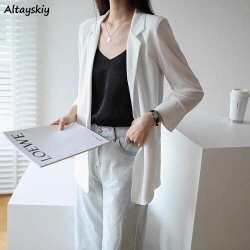 Sun-proof Blazers Women Summer Thin Breathable Solid Loose Office Lady Ins Streetwear Chic Korean Style Casual Clothing Female