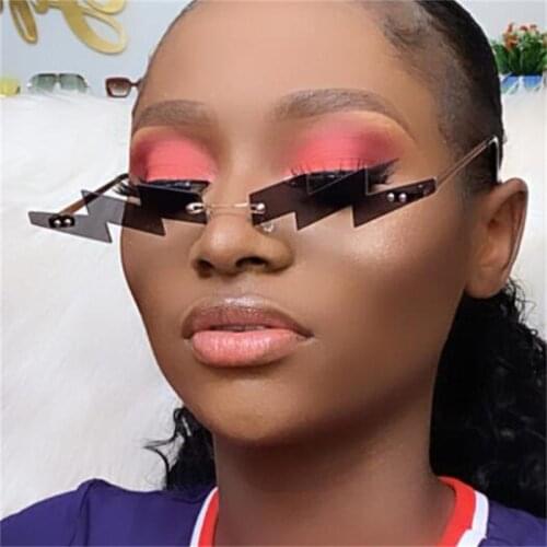 2020 New Small Rimless Sunglasses Women Vintage Lightning Steampunk Metal Sun Glasses Men Frameless Punk Eyewear Shades UV400