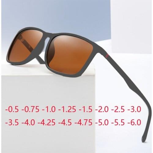 Square Polarized Sunglasses Men Spring Leg Anti Glare Minus Tea Lens Prescription Sunglasses Diopter 0 -0.5 -0.75 -1.0 To -6.0