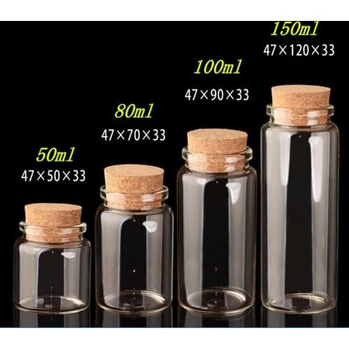 Glass Bottles with Cork Crafts Bottles Jars Weding Gift 50ml 80ml 100ml 150ml Empty Jars Containers Bottles 24pcs Free Shipping