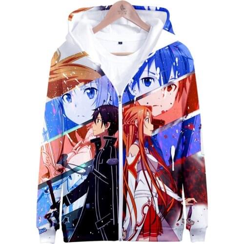 Anime Sword Art Online SAO 3D Zipper Hoodies Men Women Harajuku Streetwear Sweatshirt Zipper Hot Sale Fashion Clothes Oversized