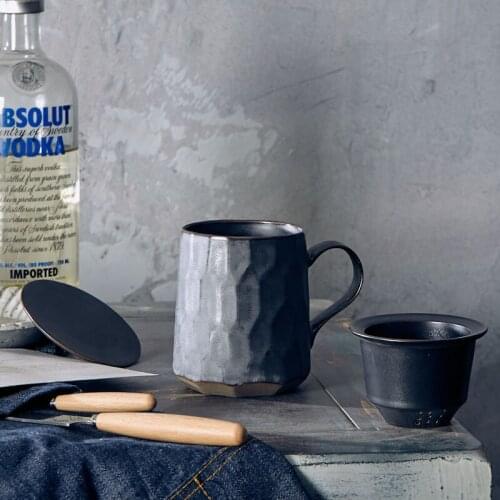 Japanese Zen teacup for making tea office cup for tea and water separation ceramic water cup with lid