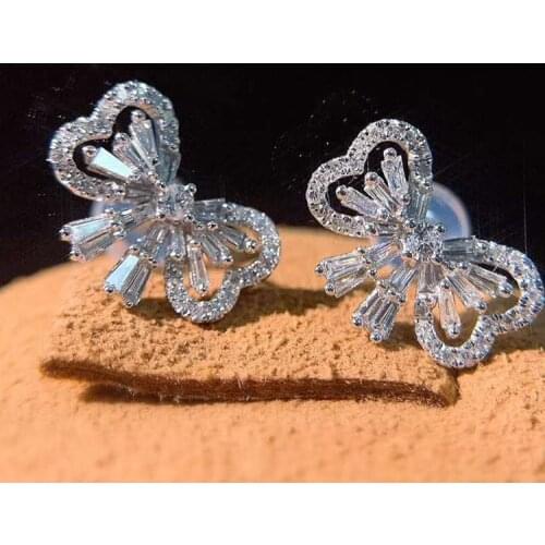 Fashion Stud Earrings For Women Ladies 925 Sterling Silver bow-knot Zircon Earring Engagement Elegant Wedding Jewelry Gift