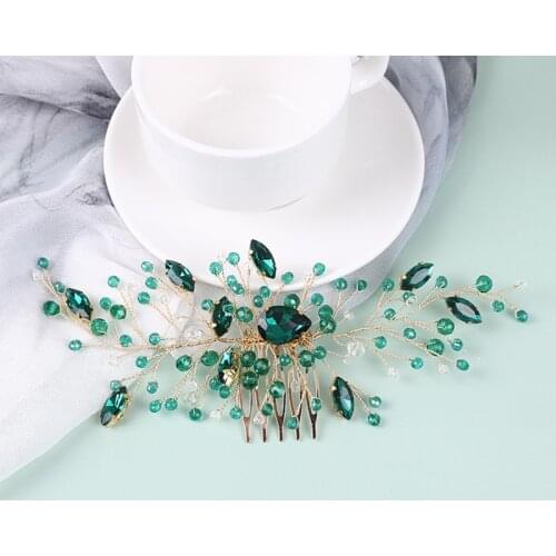 Emerald Color Pearl Crystal Wedding Hair Combs Hair Accessories for Bridal Flower Headpiece Women Bride Hair Ornaments Jewelry