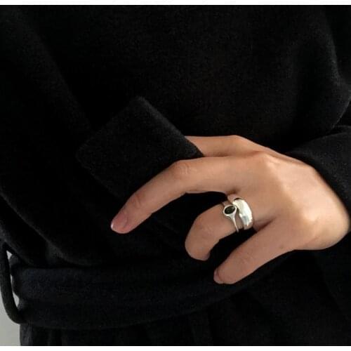 925 sterling silver black agate rings gold silver vintage round elegant temperament open rings for women fine jewelry