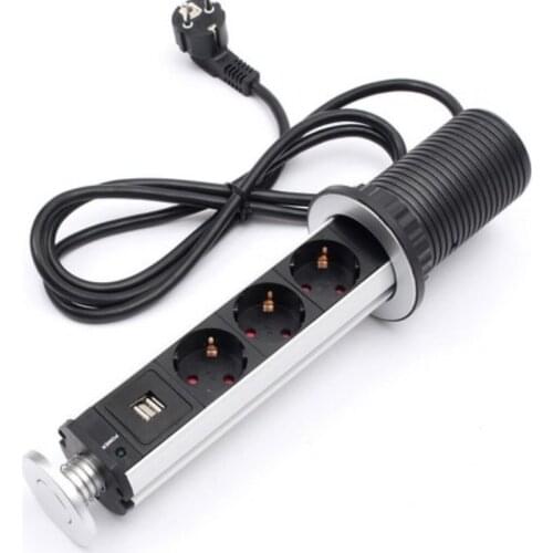 New Aluminum Shell Tensile led Pop Up Socket with Charge USB and 3EU outlets kitchen socket ,free shipping