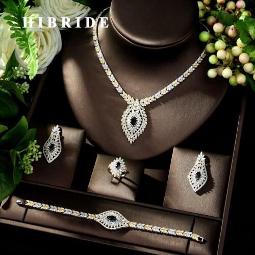 HIBRIDE Super Luxury 4PCS African Necklace Zircon Jewelry Sets for Women Wedding Indian Nigerian Party Jewelry Bijoux N-84