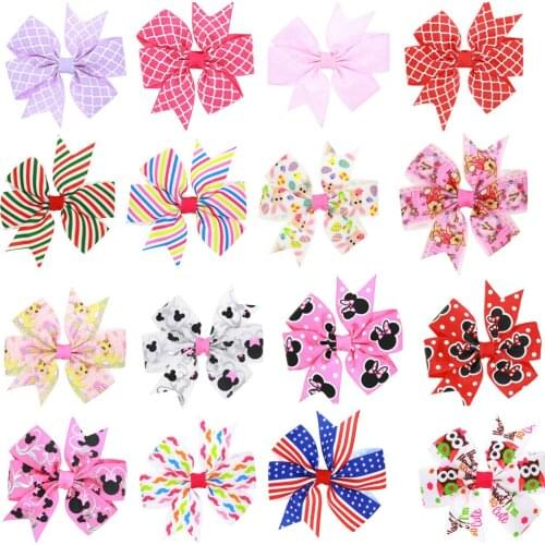 Hot Sale Super Cute Girls Print Ribbon Hair Bow Clips Children Bow Hairpins Princess Hair Bow Accessories