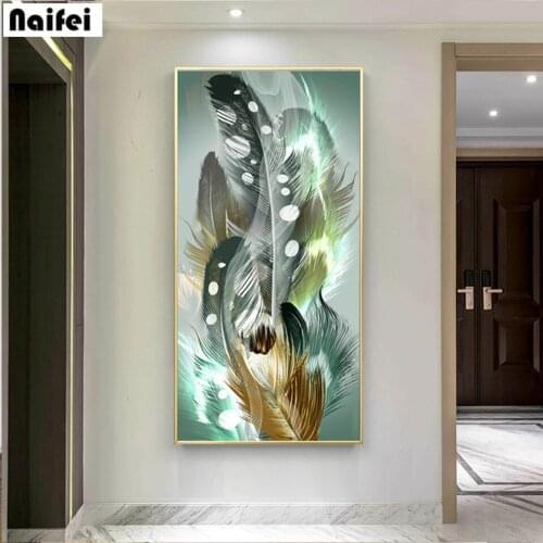 5d diy diamond painting Modern Blue Gold Feather Butterfly Abstract full drill embroidery mosaic Cross stitch kit home decor