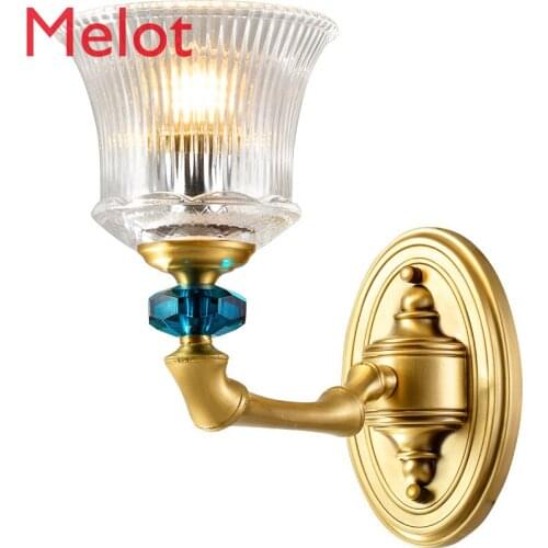 American Simple Copper Wall Lamp Creative Crystal Living Room Lamp Model Room Bedroom Aisle Light High Quality and Durable Art