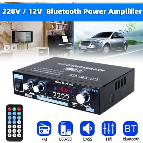Artudatech 220V 12V 600W Bluetooth-compatible Power Amplifier Home Stereo 2CH AMP FM Radio SD USB