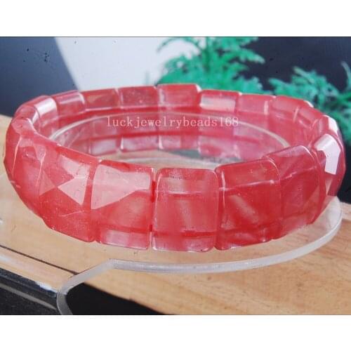 Free Shipping Fashion Jewelry 11x14mm Faceted Cherry Quartz Half Moon Women Men Beads Elastic Bracelet 7" FG7594