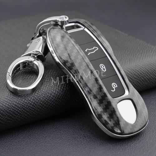 For 2017+ New Porsche Cayenne Panamera 911 Carbon Fiber Car Key Case Cover Fob Chain Ring Shell